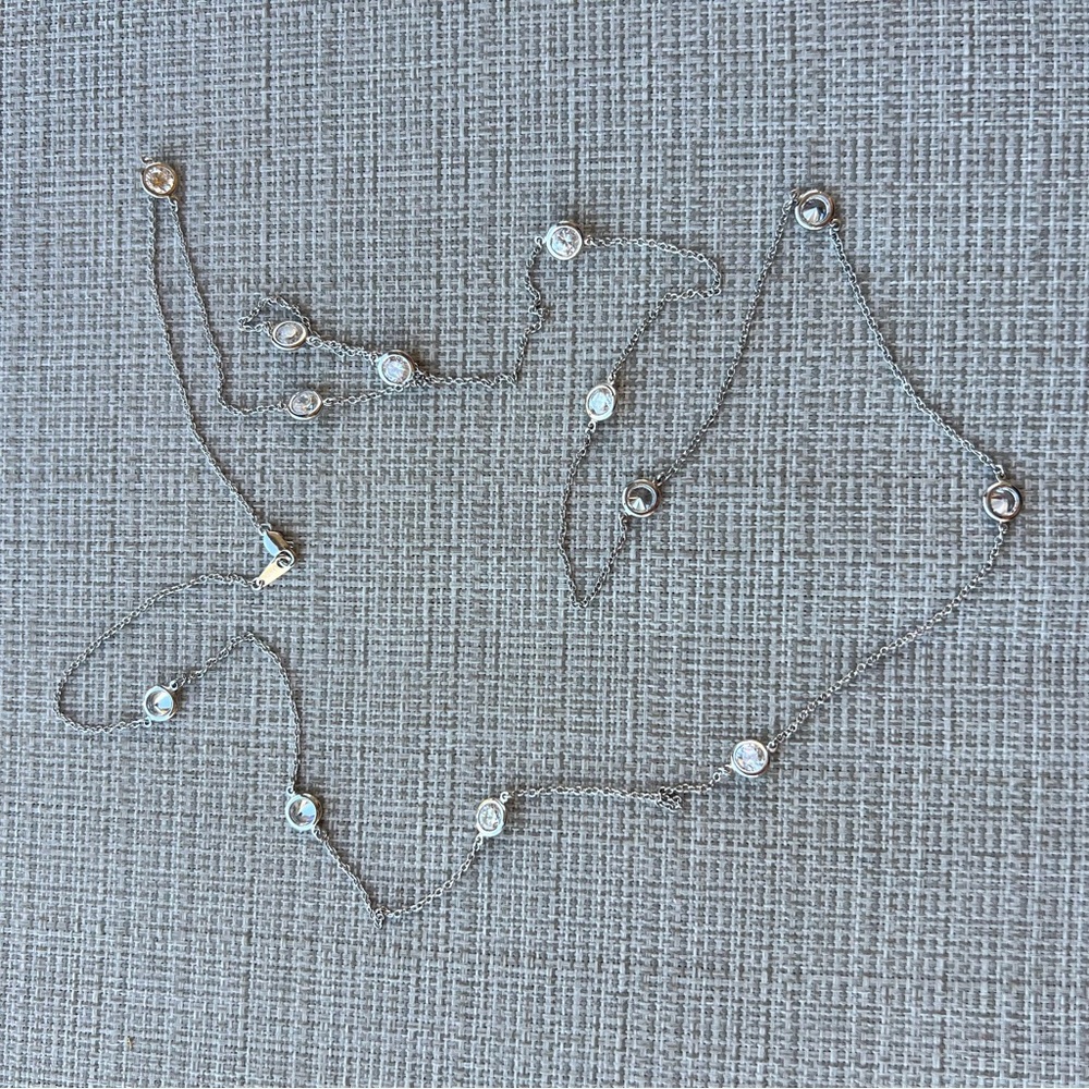 Sterling Silver 925 Round Shaped Lab Diamond 35” Long Necklace